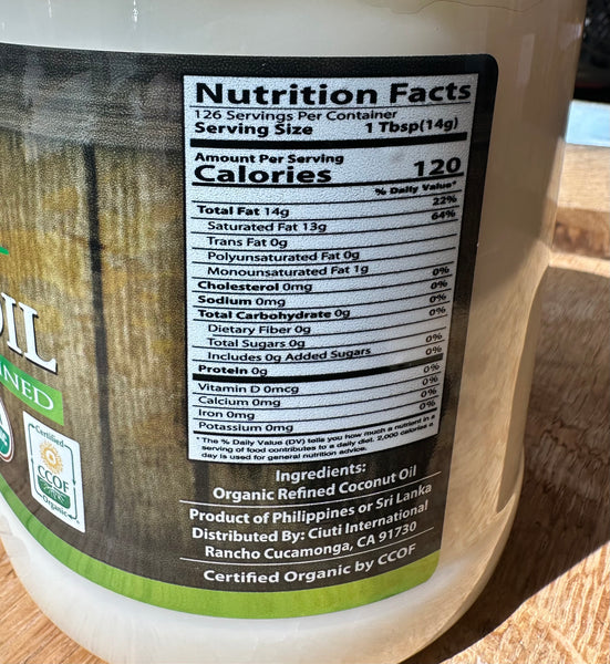 Organic Refined Coconut oil - 64oz.